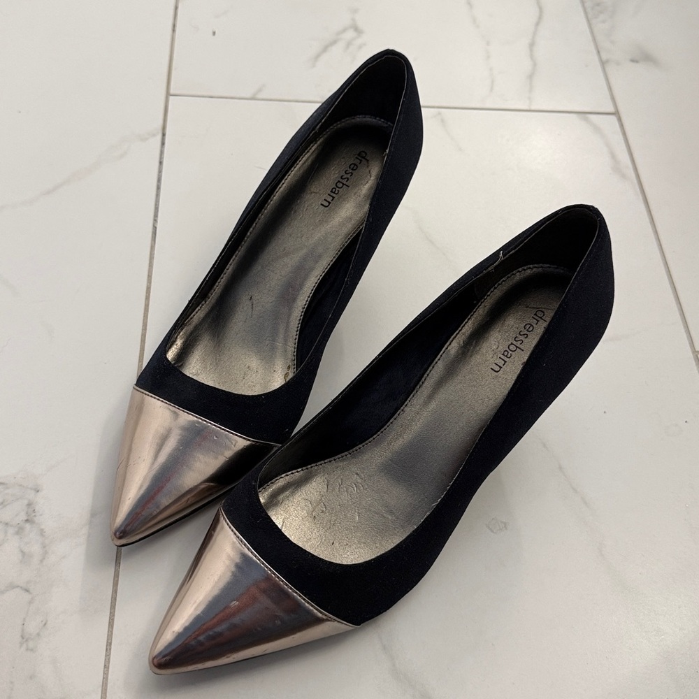 Navy Heels with Metallic Silver Toe
